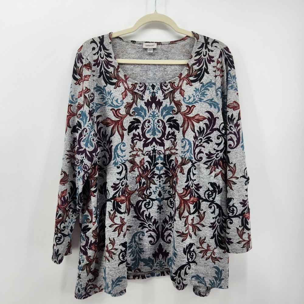Avenue Women's Plus Size 14/16 Floral Print Long Sleeve Tunic Top‎ With Pockets